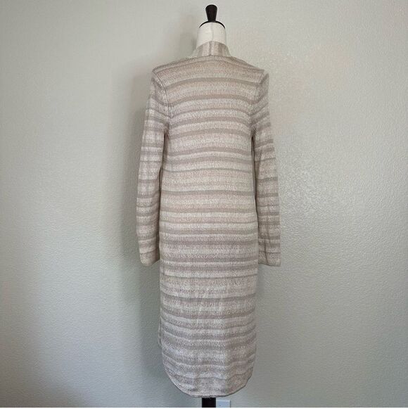 Chico's Kennedy Subtle Striped Textured Open Front Long Cardigan - Picture 9 of 13